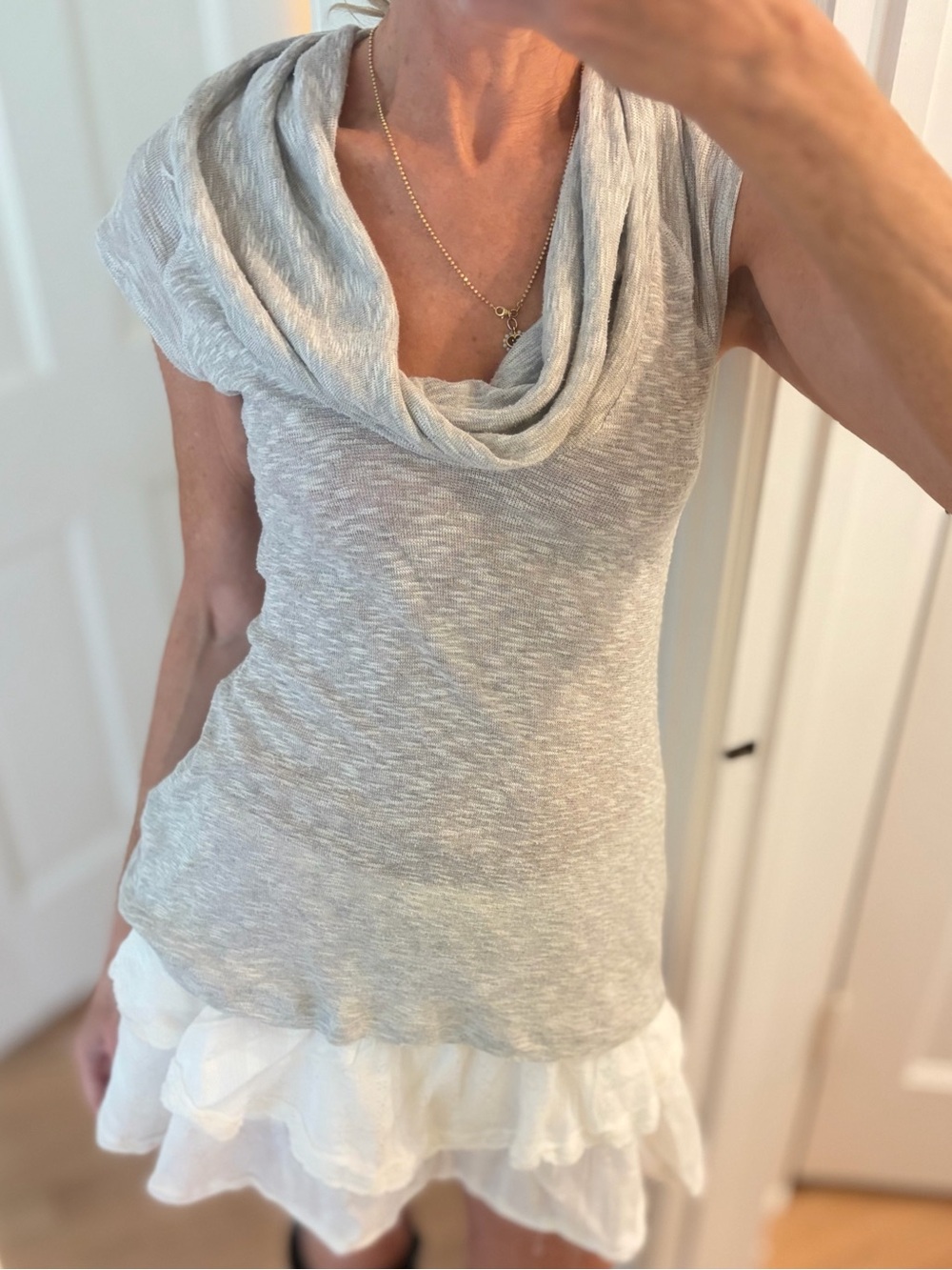 Splendid Cowl/Off the Shoulder Light Gray Top
